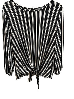 Adrianna Pappell Blk/Wht Stripe Tie Front L Chic Office Workwear